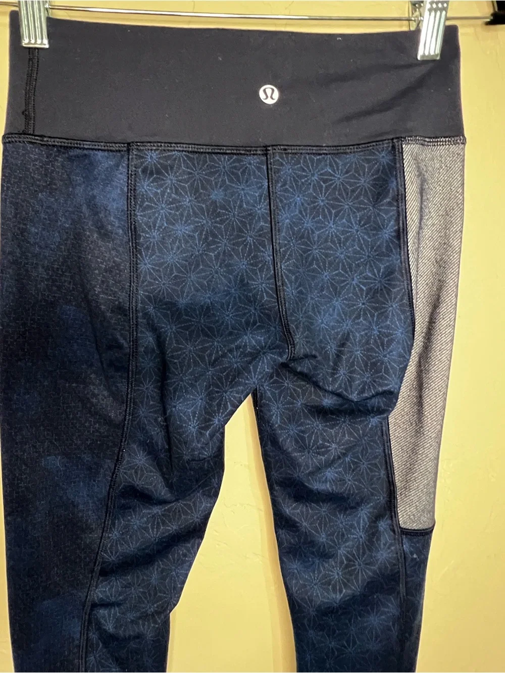 Lululemon Wunder Under Sashiko Patchwork Blue Geometric‎ High Rise Yoga Leggings